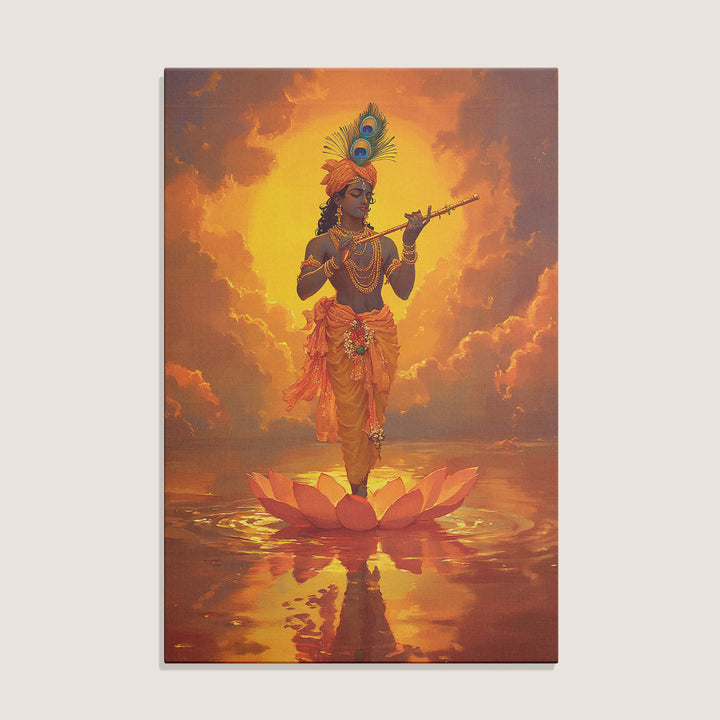 Krishna’s Divine Dance in Golden Clouds Chambal Design Cartel